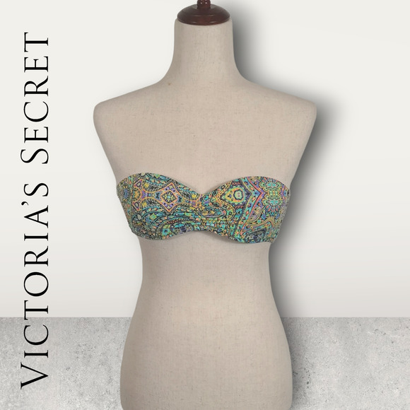 Victoria's Secret Other - EUC Victorias Secret Multicolor Paisley Floral Print Bandeau Bikini Top Size 32B